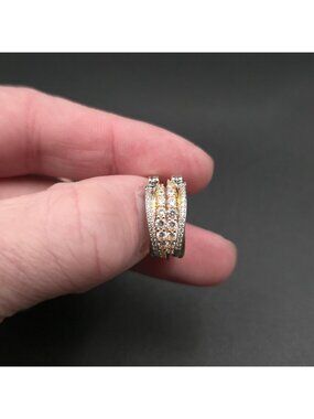 Sterling Silver Double Row Cubic Zirconia Huggie Earrings A7442